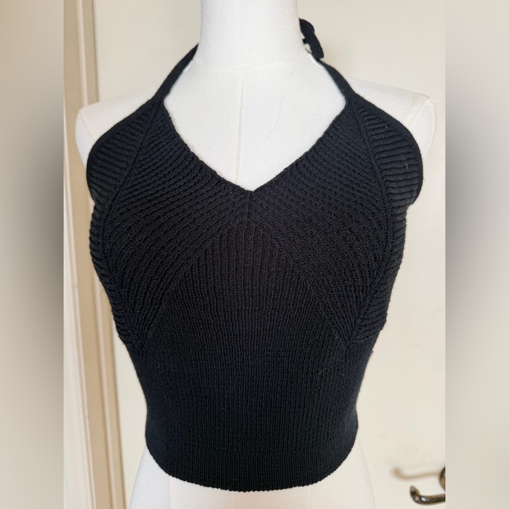 Big Star Black Knit Halter Crop Top Y2K Ribbed (Fits XS/S)